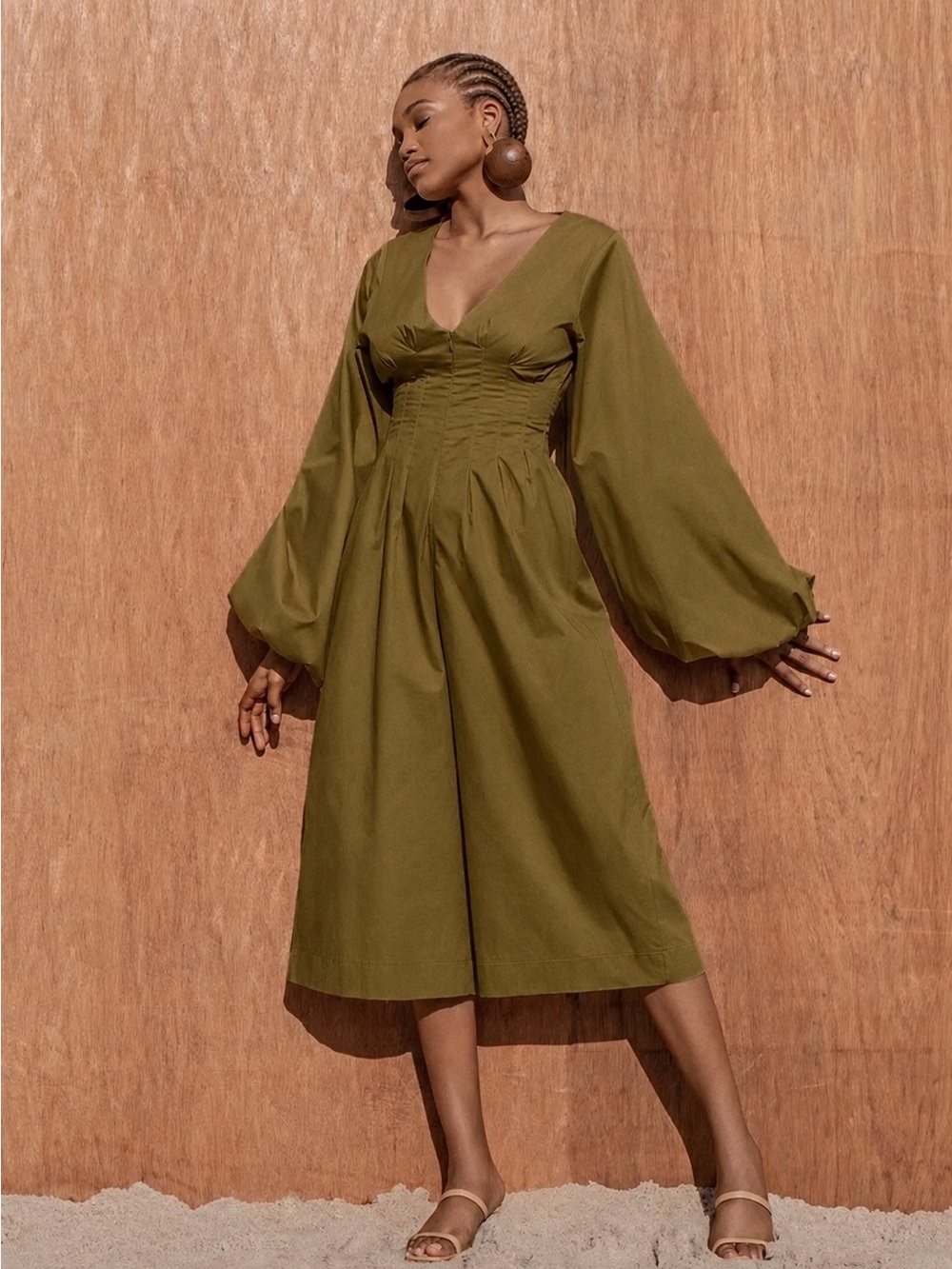 Andrea Iyamah Nia Culotte Jumpsuit Olive Green Balloon Sleeve S